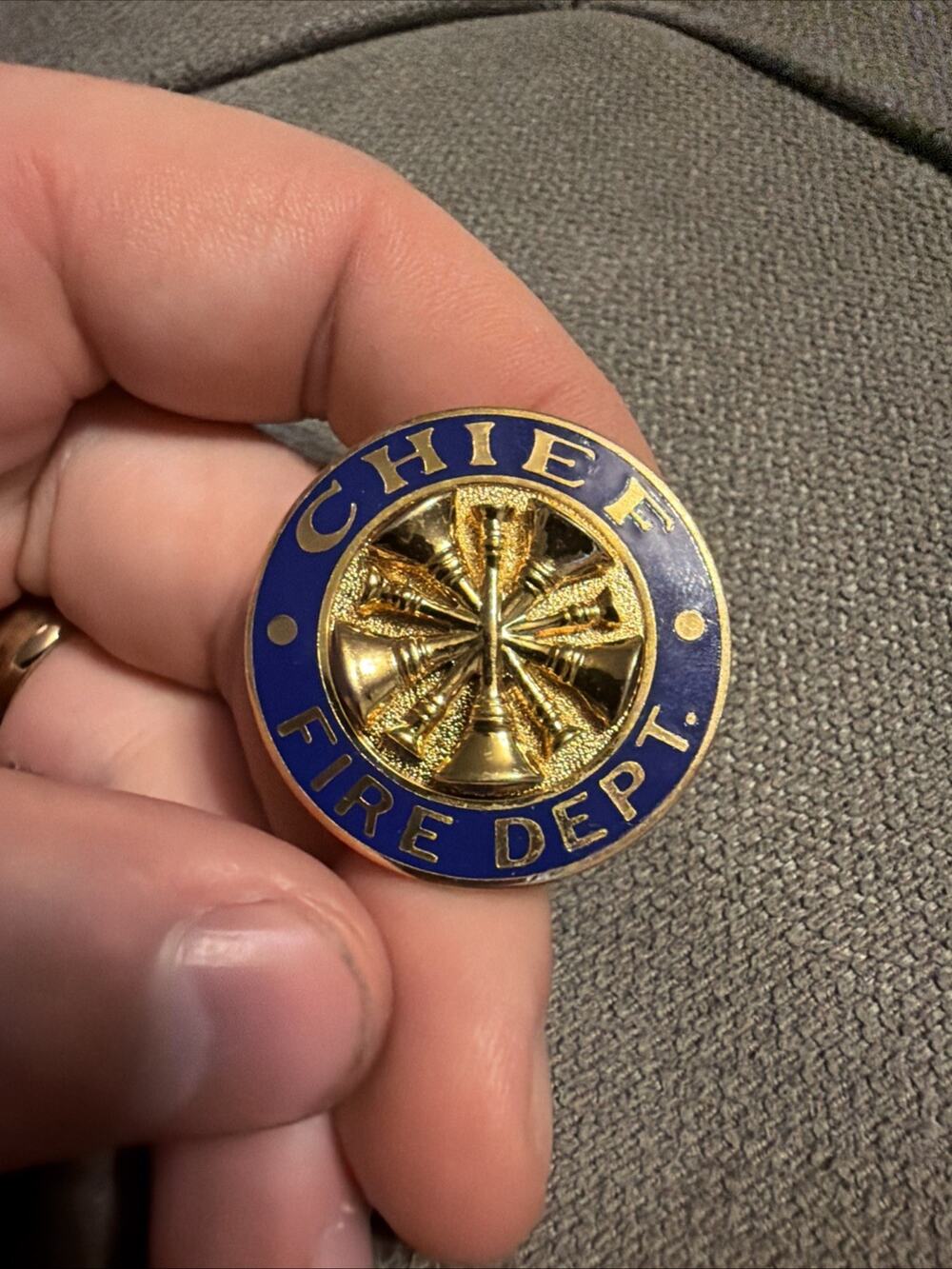 Chief Fire Dept. Hat Badge Screw Enamel